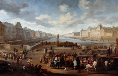 Henri IV köprüsünden (Actuel Pont Neuf) alınan Louvre ile Paris manzarası. Hendricks Mommers (1623-1693) tarafından yapılan boyama by Hendrick Mommers