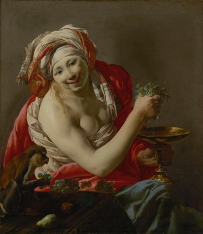 Bir Maymun ile Bacchante by Hendrick ter Brugghen
