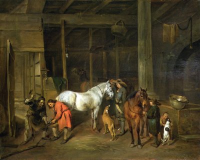 Farrier ile iç mekan (tuval üzerine yağlı boya) by Hendrick Verschuring