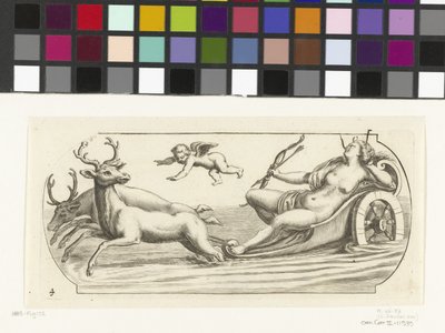 Diana bir arabada Nouveau Livre des Dieux et Deeßes De la Marine Bouckje Deniz Tanrıları ve Tanrıçaları (dizi başlığı) by Hendrick de Keyser (I)