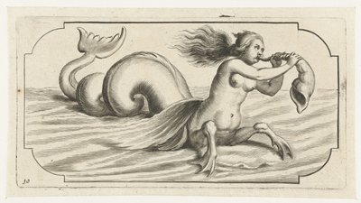 Bir kadın figürü bir kabuğa esiyor Nouveau Livre des Dieux et Deeßes De la Marine Bouckje Deniz Tanrıları ve Tanrıçaları (dizi başlığı) by Hendrick de Keyser (I)