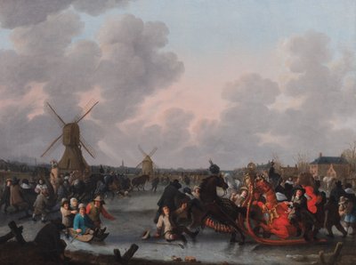 Buz Üzerinde Sayısız Atlı Kızakla Bir Kış Manzarası by Hendrick de Meijer