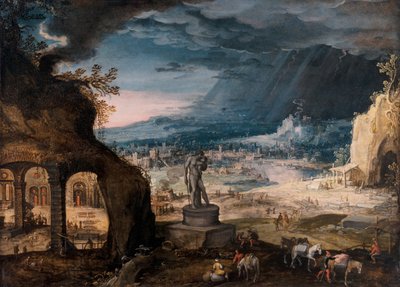 Saturnos Heykeli'nin Bulunduğu Manzara/Geçip Geçen Zamanın Alegorisi by Hendrick van Cleve
