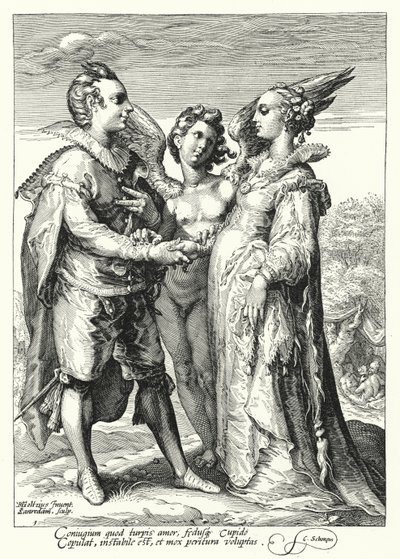 Aşk Tanrısı Tarafından Görevlendirilen Aşk İçin Evlilik (gravür) by Hendrik (after) Goltzius