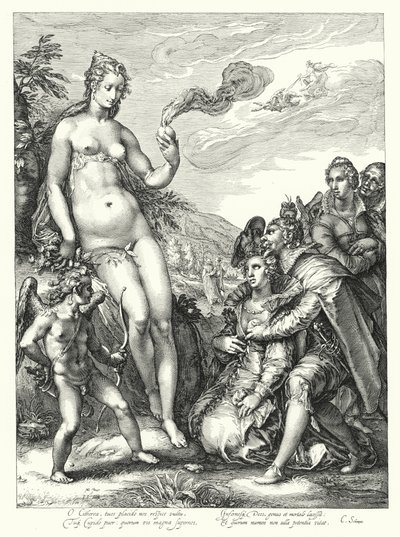 Venüs, Aşk Tanrısı ve İki Çift Aşık (gravür) by Hendrik (after) Goltzius