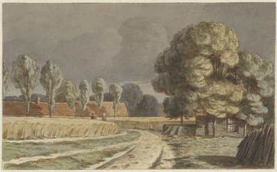 Hilversum'da tehditkar bir fırtına altında evler arasında mısır tarlası by Hendrik Abraham Klinkhamer