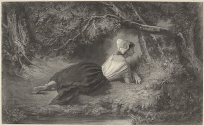 Su kenarında ağaçların altında yatan kız by Hendrik Adriaan Christiaan Dekker