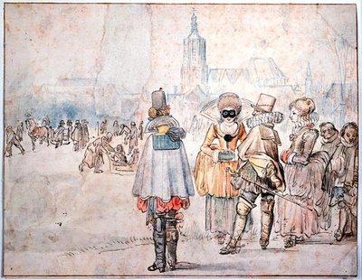 Buzda Bohemya Kralı ve Kraliçesi (kağıt üzerine kalem ve mürekkep ve suluboya) by Hendrik Avercamp