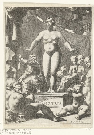 Beş göğüslü çıplak kadın Fortunius Licetus, De Monstris, Amsterdam 1665 için başlık sayfası by Hendrik Bary