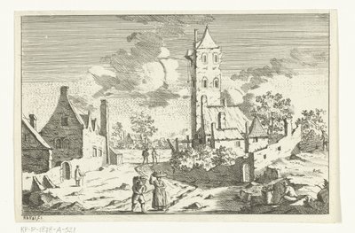 Rakamlarla kumlu bir yolda evler ve kule ile köy manzarası by Hendrik Berg