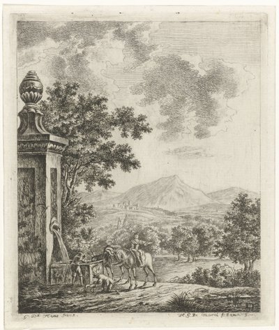 Bir kuyunun yanında rakamlarla manzara by Hendrik Godart de Marée