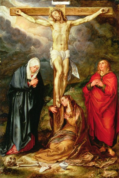 Çarmıhta İsa, Meryem, Aziz John ve Magdalene ile, c.1600 (bakır üzerine yağ) by Hendrik Goltzius