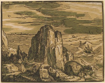 Bir deniz kıyısındaki uçurum by Hendrik Goltzius