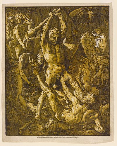 Herkül ve Cacus, 1588 (kağıt üzerine ışık gölgeli gravür) by Hendrik Goltzius