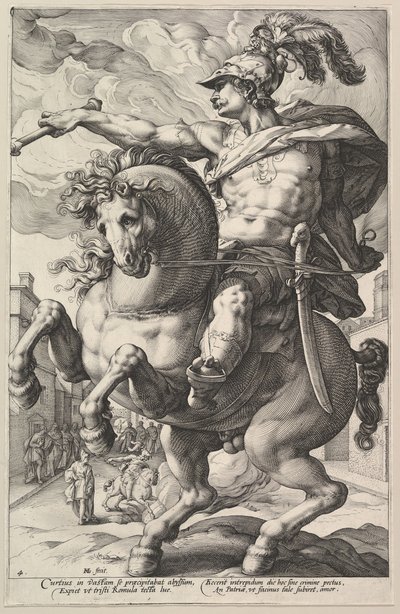 Marcus Curtius, The Roman Heroes dizisinden, 1586. by Hendrik Goltzius