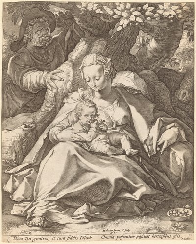 Bir Kiraz Ağacının Altında Kutsal Aile by Hendrik Goltzius
