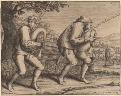 İki Gaydacı by Hendrik Hondius I after Pieter Bruegel the Elder