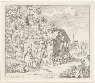 Bir ahır tarafından çoban ve genç adam Annette ve Lubin (nesnedeki başlık) by Hendrik Hoogers