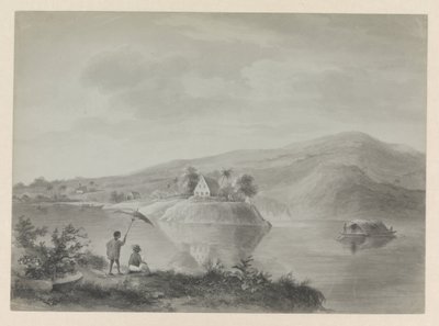 Bazı evlerin olduğu bir nehir manzarası, muhtemelen Berg en Dal by Hendrik Huygens