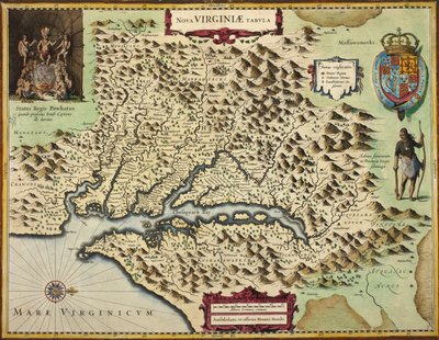 Virginia haritası (el renkli gravür) by Hendrik I Hondius