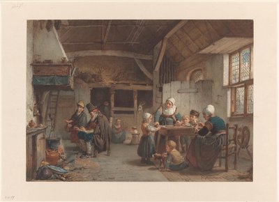 Çiftlik evi iç, mutfakta aile by Hendrik Jacobus Scholten