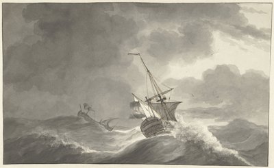 Fırtınada denizde iki gemi by Hendrik Kobell
