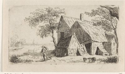 Su üzerinde bir çiftlikte köpekli adam by Hendrik Marcus Schouten