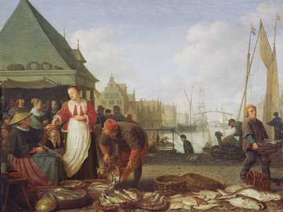 Rotterdam Balık Pazarı (meşe panel üzerinde yağ) by Hendrik Martensz Sorgh