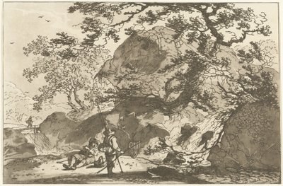 Landschap bir araya geldi een visser en een rustende adam Peyzaj Çizmeyi Öğrenenlerin Kullanımı İçin Hesaplanan On İki Tasarım (seri başlığı) by Hendrik Meijer