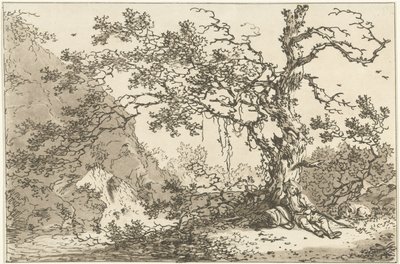 Gezgin bir manzarada köpeğiyle dinleniyor Peyzaj Çizmeyi Öğrenenlerin Kullanımı İçin Hesaplanan On İki Tasarım (seri başlığı) by Hendrik Meijer