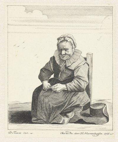 Tesbih ile oturan yaşlı kadın by Hendrik Nieuwenhuysen