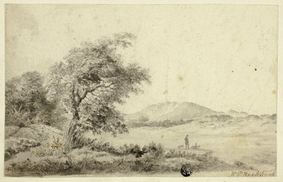 Çift ve Köpek ile Manzara by Hendrik Pieter Koekkoek