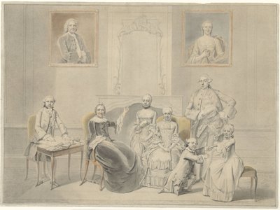 Portreleri duvara asılan Pieter Cornelis Hasselaer ve Clara Wendela Sautijn'in çocukları, büyükanneleri Wendela Eleonora Reael ile birlikte. by Hendrik Pothoven