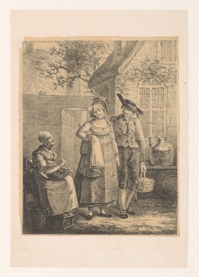 Yaşlı kadın genç çiftle konuşuyor öğüt by Hendrik Rochussen