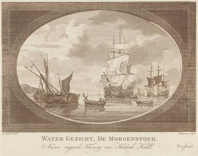 Sakin sularda gemiler Su Yüzü, De Morgenstond (nesne üzerindeki başlık) by Hendrik Roosing