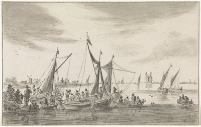 Yelkenli gemilerle nehir manzarası by Hendrik Spilman