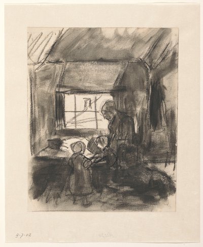 Karısı ve iki çocuğu ile iç by Hendrik Valkenburg