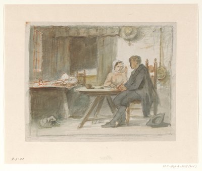 Bir masada bir erkek ve bir kadın yazma by Hendrik Valkenburg