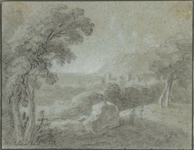 Önünde bir şehir olan güney tepelik manzara by Hendrik Willem Schweickhardt