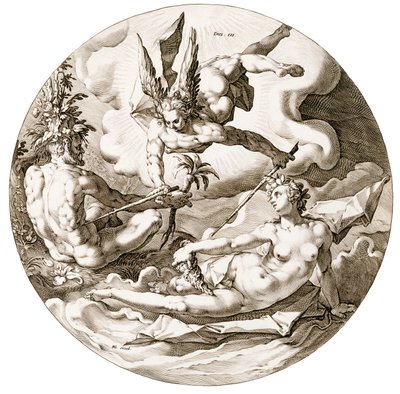 Gün III, Suların Ayrılığı, Yaratılışın Altı Günü serisinden, 1589 by Hendrik after Goltzius