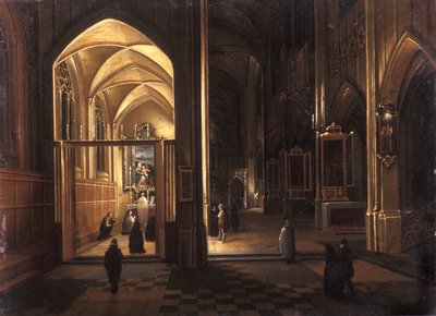 Gotik bir kilisenin içi (bakır üzerine yağlı boya) by Hendrik the Younger Steenwyck
