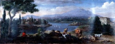 İneklerin Dinlendiği İtalyan Manzarası by Hendrik van (studio of) Lint