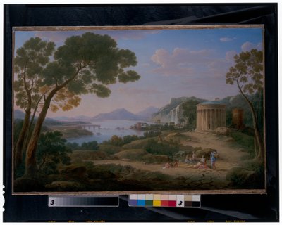 Bir Tempietto'nun Önünde Oturan Figürlerin Bulunduğu Kapsamlı Bir Klasik Manzara by Hendrik van Lint