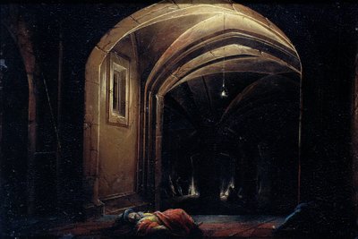 Işıklı Kemerli Bir Odada Uyuyan Erkekler by Hendrik van Steenwijck (I) (possibly)