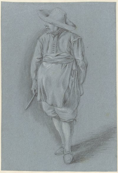 Şapka, önlük ve bıçak ile 17. yüzyıl elbiseli adam by Hendrik van Velthoven (attributed to)