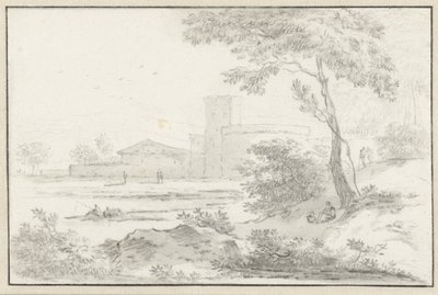 Arka Planda Müstahkem Bina ile İtalyan Manzarası by Hendrik van der Straaten