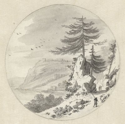 Büyük Köknar Ağacı ile Dağlık Sahil Manzarası by Hendrik van der Straaten
