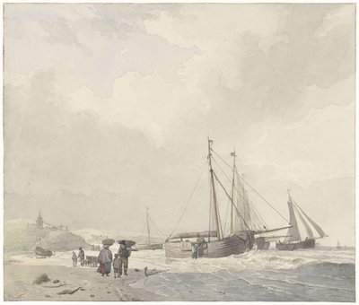 Scheveningen'de plaj manzarası by Hendrikus van de Sande Bakhuyzen