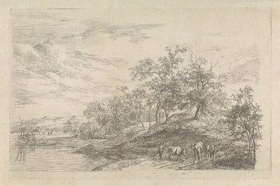 İnekler ile bir çoban ile tepelik manzara by Hendrikus van de Sande Bakhuyzen
