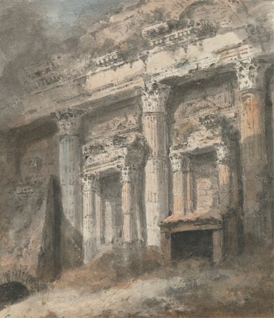 Harabe (?) Roma Tapınağı'nın Sütunlu ve Kapılı Cephesi by Heneage Finch fourth Earl of Aylesford
